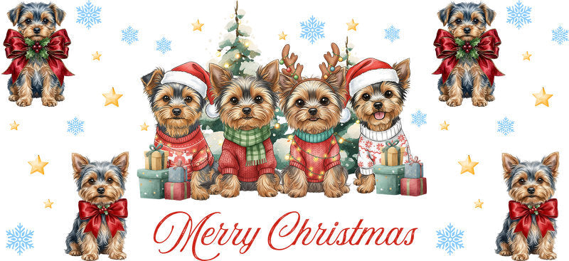 puppy holiday aesthetic UV DTF cup wrap for 16oz glass can drinkware decal KA-10120