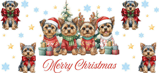 puppy holiday aesthetic UV DTF cup wrap for 16oz glass can drinkware decal KA-10120
