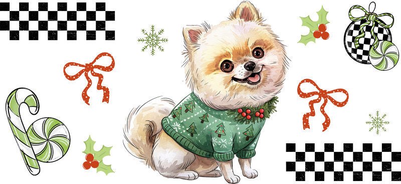 reindeer puppy UV DTF cup wrap christmas aesthetic tumbler drinkware decal