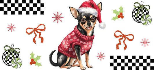 cute christmas dog UV DTF cup wrap tumbler glass can aesthetic design
