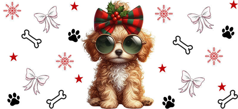 christmas tree puppy UV DTF cup wrap tumbler glass can aesthetic design
