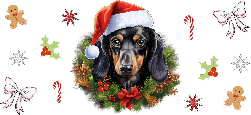santa hat dog christmas UV DTF cup wrap aesthetic tumbler drinkware