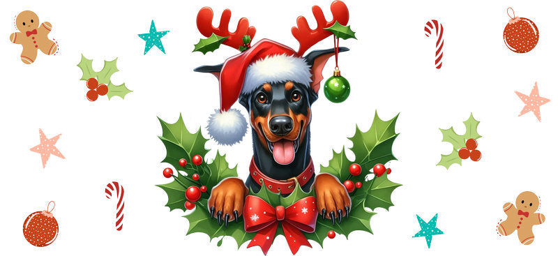gingerbread dog christmas UV DTF cup wrap tumbler glass can aesthetic
