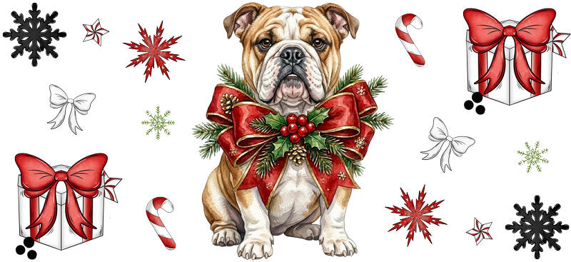 snowflake puppy christmas UV DTF cup wrap aesthetic tumbler drinkware