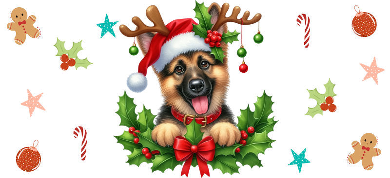 dachshund christmas puppy UV DTF cup wrap aesthetic tumbler drinkware