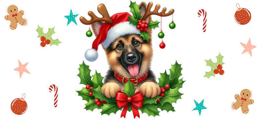 dachshund christmas puppy UV DTF cup wrap aesthetic tumbler drinkware