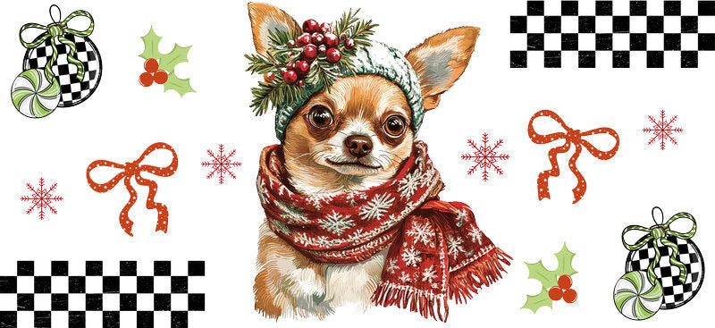 shih tzu christmas dog UV DTF cup wrap aesthetic tumbler drinkware