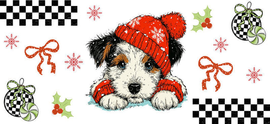 scarf dog winter christmas UV DTF cup wrap tumbler glass can