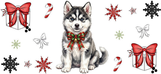 moon night dog christmas UV DTF cup wrap aesthetic tumbler design