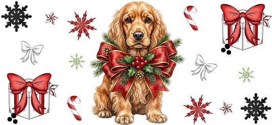 kawaii christmas dog UV DTF cup wrap aesthetic tumbler drinkware