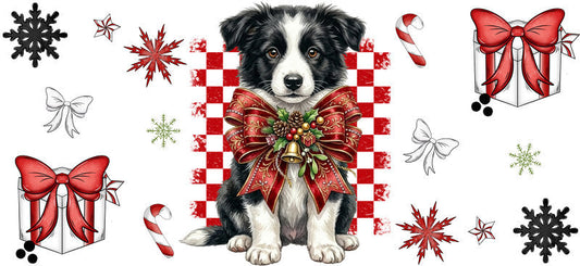 aesthetic christmas dog UV DTF cup wrap tumbler glass can design
