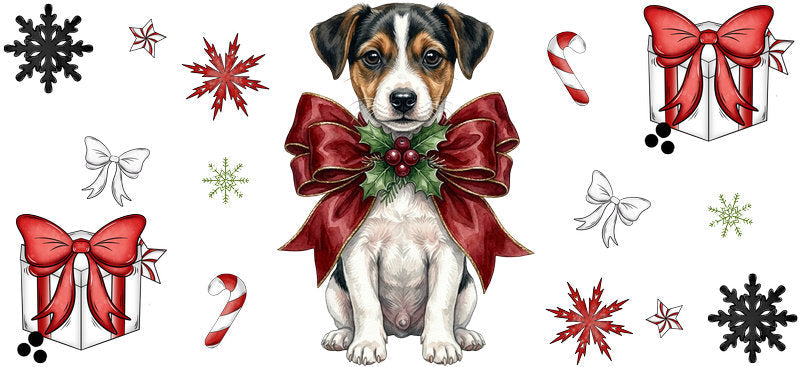 illustration holiday puppy UV DTF cup wrap aesthetic tumbler design