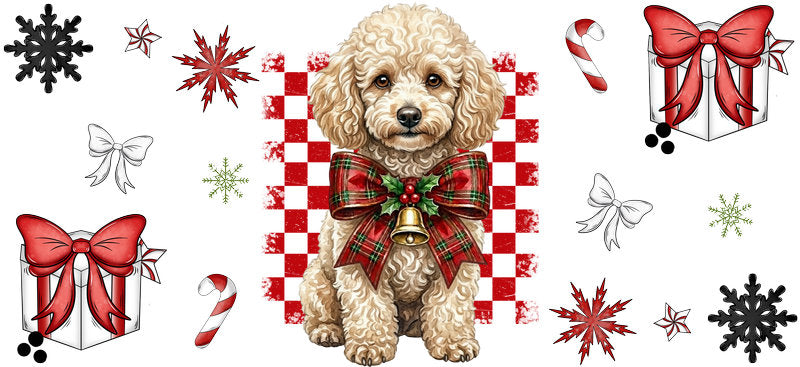 winter forest dog christmas UV DTF cup wrap aesthetic tumbler design