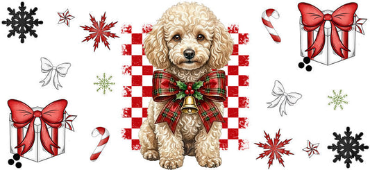 winter forest dog christmas UV DTF cup wrap aesthetic tumbler design