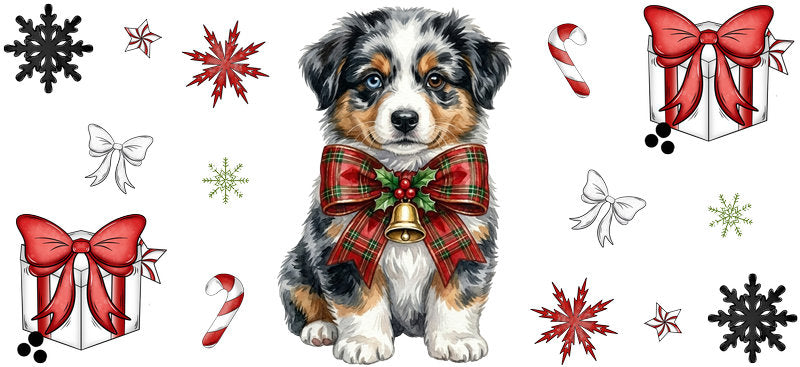 festive dog christmas UV DTF cup wrap aesthetic tumbler design