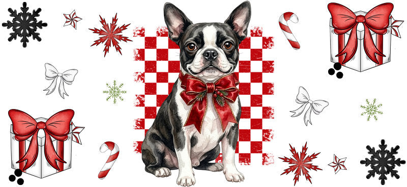 warm christmas puppy UV DTF cup wrap aesthetic tumbler design