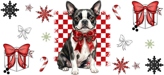 warm christmas puppy UV DTF cup wrap aesthetic tumbler design