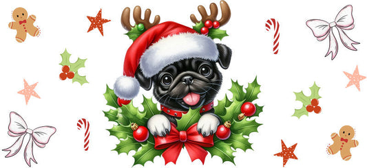 joyful christmas puppy UV DTF cup wrap aesthetic tumbler design