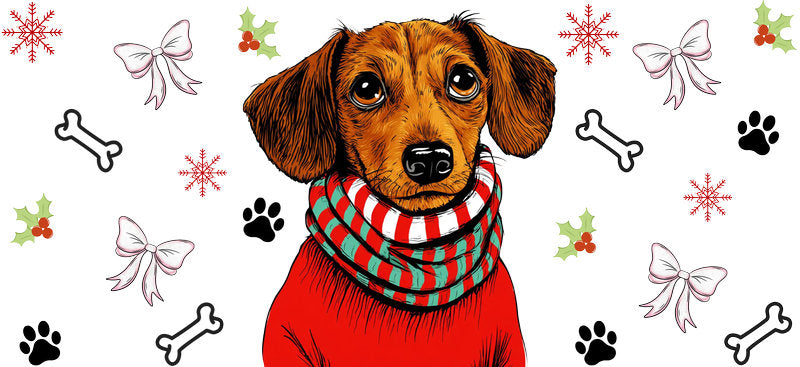 premium christmas puppy UV DTF cup wrap aesthetic tumbler design