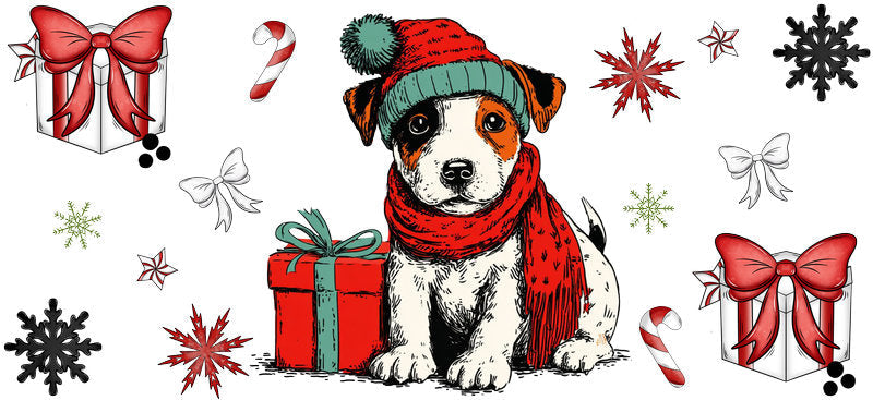 luxury holiday puppy UV DTF cup wrap tumbler glass can aesthetic