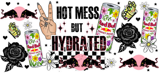 Hot Mess But Hydrated Energy drink aesthetic UV DTF Cup Wrap for 16oz Glass Can Libbey KA-10302