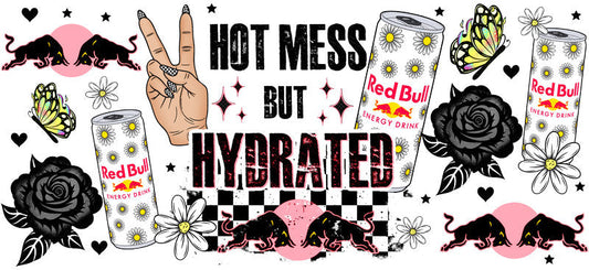 Hot Mess But Hydrated Energy drink aesthetic UV DTF Cup Wrap for 16oz Glass Can Libbey KA-10306