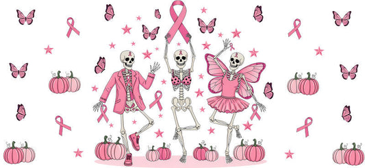 breast cancer awareness girls UV DTF cup wrap for 16oz glass can pink ribbon decal KA-10329