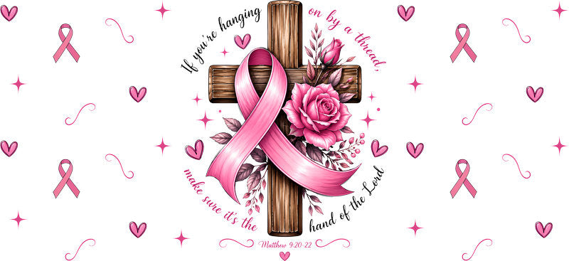 pink ribbon cross UV DTF cup wrap for 16oz glass can faith awareness decal KA-10330