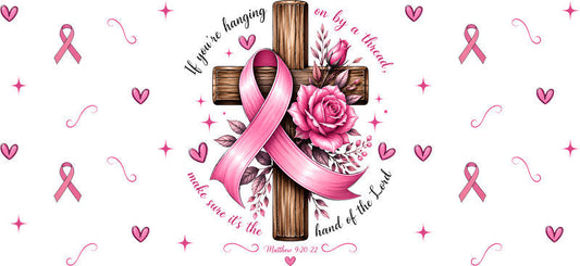 pink ribbon cross UV DTF cup wrap for 16oz glass can faith awareness decal KA-10330