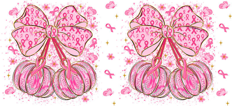 pink ribbon butterfly wings UV DTF cup wrap for 16oz glass can awareness decal KA-10331