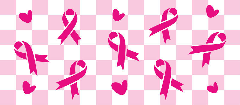 checkered pink ribbon UV DTF cup wrap for 16oz glass can breast cancer decal KA-10332
