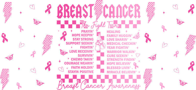 breast cancer word art UV DTF cup wrap for 16oz glass can awareness decal KA-10337