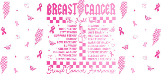 breast cancer word art UV DTF cup wrap for 16oz glass can awareness decal KA-10337