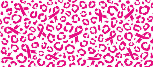 pink leopard print UV DTF cup wrap for 16oz glass can awareness ribbon decal KA-10344