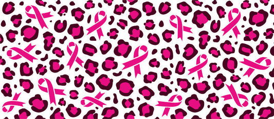 pink leopard hearts UV DTF cup wrap for 16oz glass can breast cancer decal KA-10346