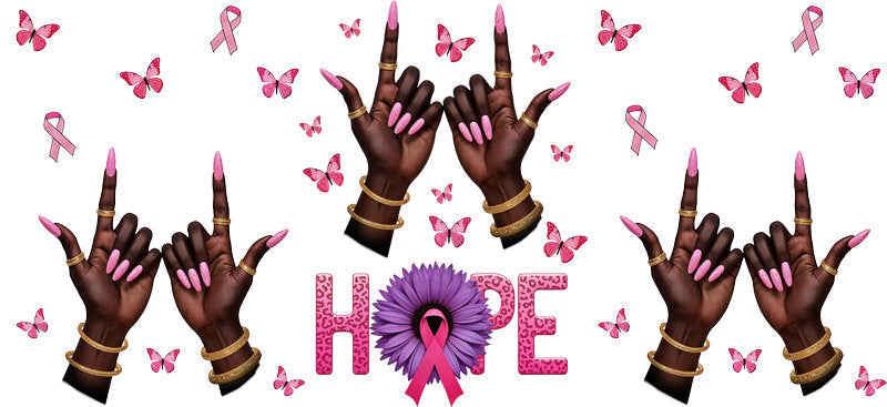 hope crown breast cancer UV DTF cup wrap for 16oz glass can pink ribbon decal KA-10355