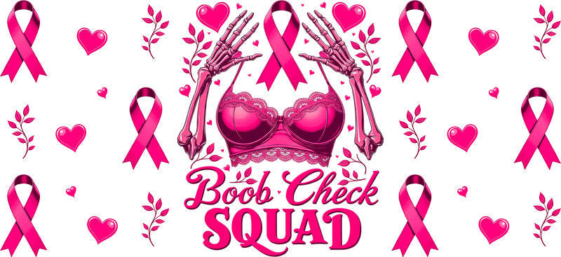 breast cancer squad UV DTF cup wrap for 16oz glass can pink ribbon decal KA-10365