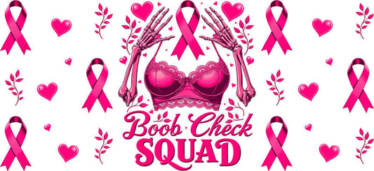 breast cancer squad UV DTF cup wrap for 16oz glass can pink ribbon decal KA-10365