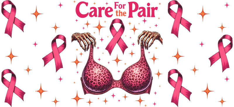 care for the pair UV DTF cup wrap for 16oz glass can breast cancer decal KA-10371