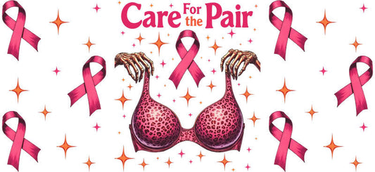 care for the pair UV DTF cup wrap for 16oz glass can breast cancer decal KA-10371