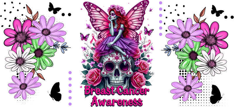 donkey pink ribbon floral UV DTF cup wrap for 16oz glass can awareness decal KA-10378