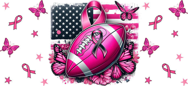 american flag pink ribbon UV DTF cup wrap for 16oz glass can awareness decal KA-10384