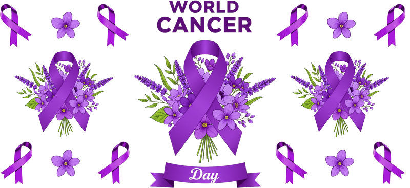 world cancer awareness UV DTF cup wrap for 16oz glass can ribbon decal KA-10388