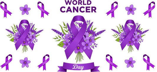 world cancer awareness UV DTF cup wrap for 16oz glass can ribbon decal KA-10388