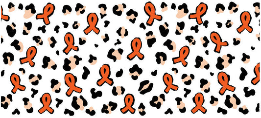 orange leopard ribbon UV DTF cup wrap for 16oz glass can awareness decal KA-10400
