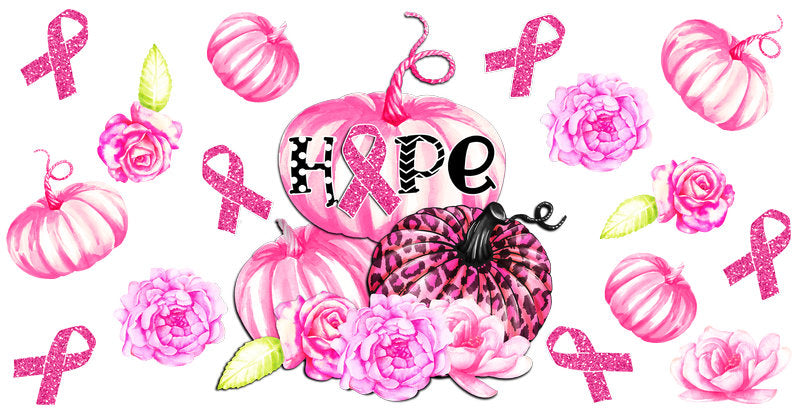 peace love pink ribbon UV DTF cup wrap for 16oz glass can awareness decal KA-10401