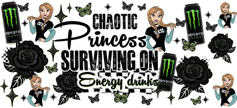 Chaotic Princess Energy Drinks UV DTF Cup Wrap for 16oz Glass Can KA-10404