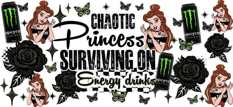 Chaotic Princess Energy Drinks UV DTF Cup Wrap for 16oz Glass Can KA-10416