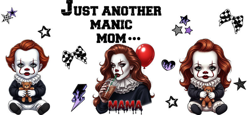 Horror Clown Mama UV DTF Cup Wrap for 16oz Glass Can KA-10447