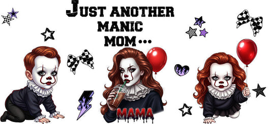 Red Balloon Clown Mama UV DTF Cup Wrap for 16oz Glass Can KA-10448